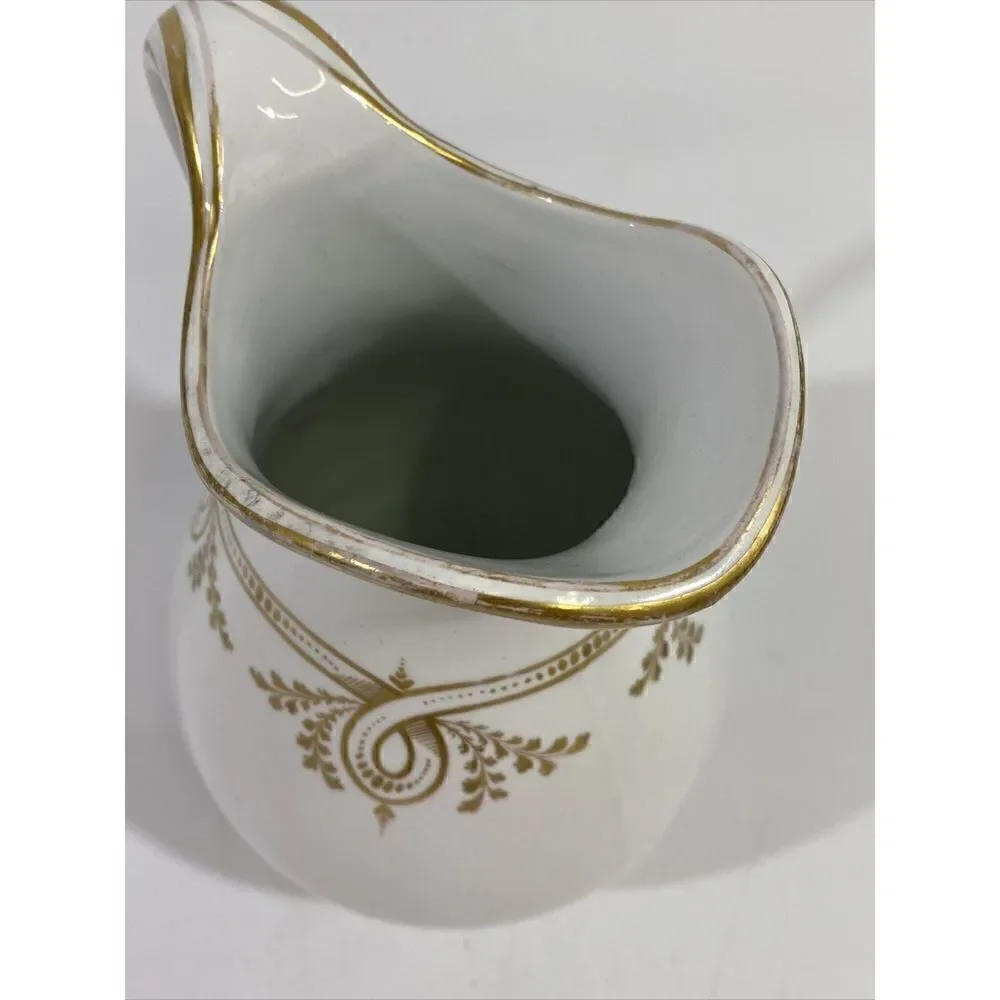 Antique Haviland French White Gilded Painted Pitcher 7.5”‎